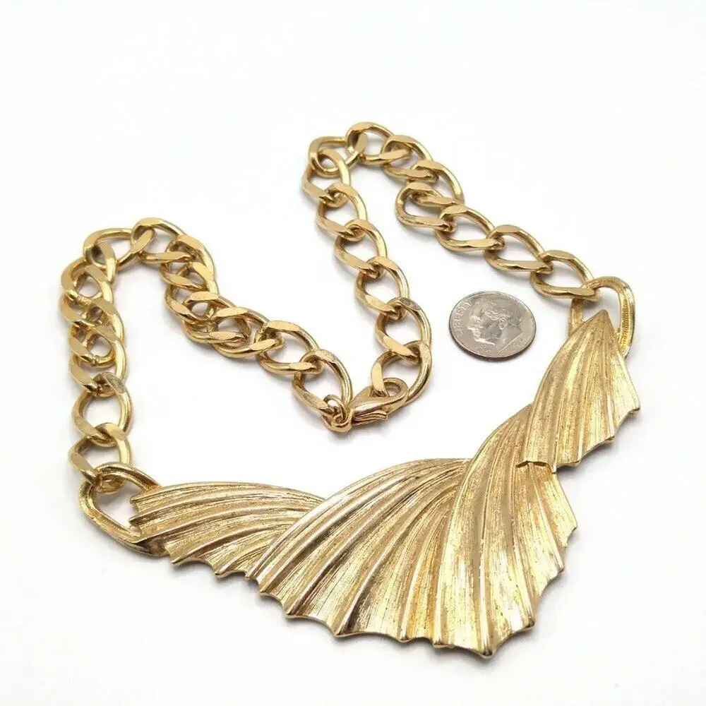 Vintage Park Lane Gold Frontal Necklace, Wide Chain, 18 Inches